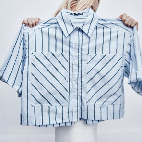 Zara STRIPED CROPPED SHIRT - Picture 6 of 6